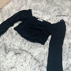 Sheer Sleeve Ruched Sparkly Top